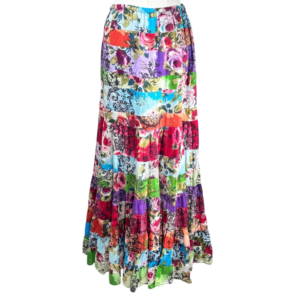 Vintage Collection Patchwork Maxi Skirt Floral Tier Boho Hippie Gypsy Festival M